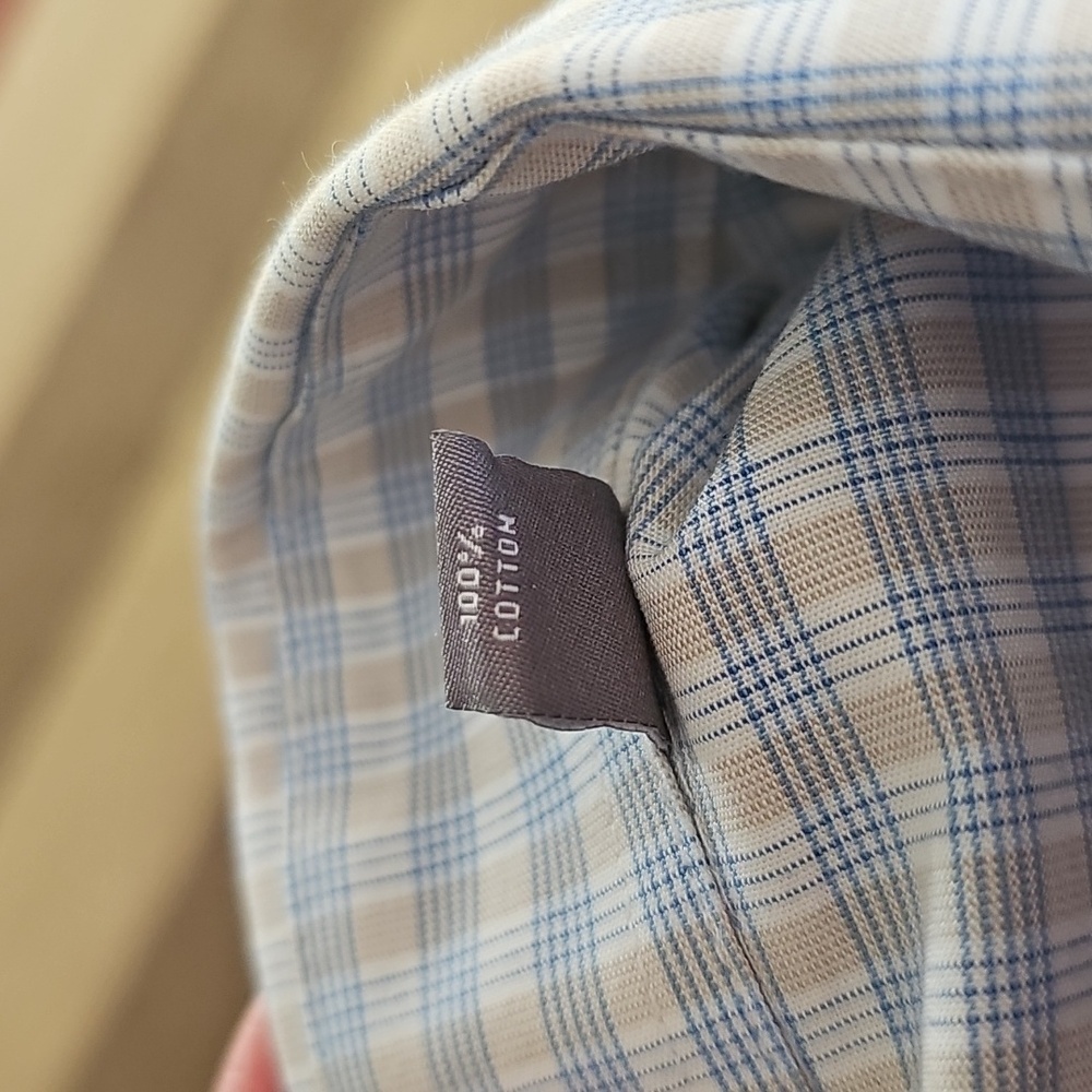 Michael Kors Slim Fit Blue Tan Button Down Dress Shirt Mens Size XL 17-1/2 34-35 - Picture 13 of 13